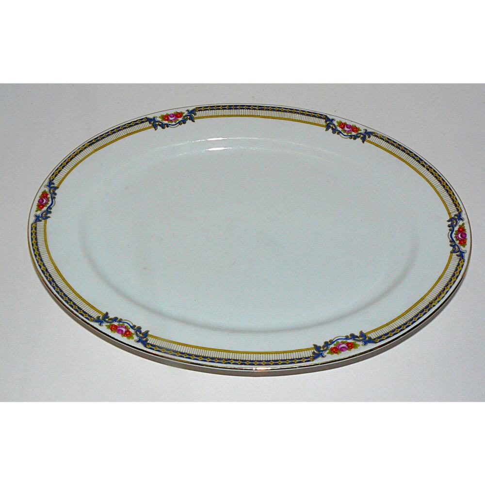 Vintage Royal Bayreuth Bavaria Oval Porcelain Platter Floral & Gold Trim 12-In